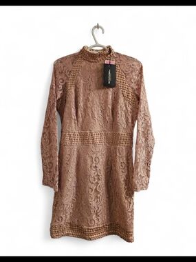 Pretty Little Thing Dusty Rose Lace Long Sleeve Dress